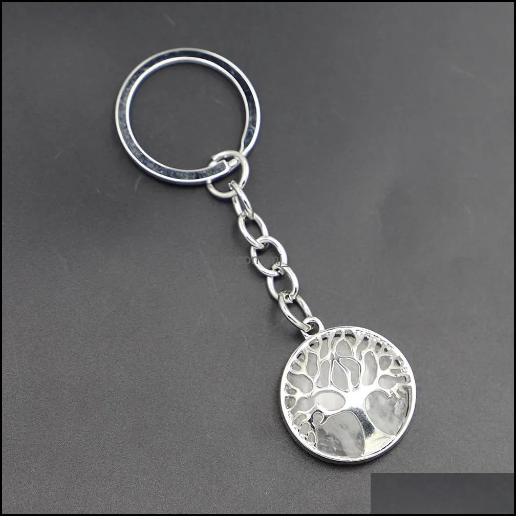 Natural Crystal Stone Original Keychain Tree of Life Lucky Key Ring Car Decor Bag Keyring Reiki Fashion Accessories