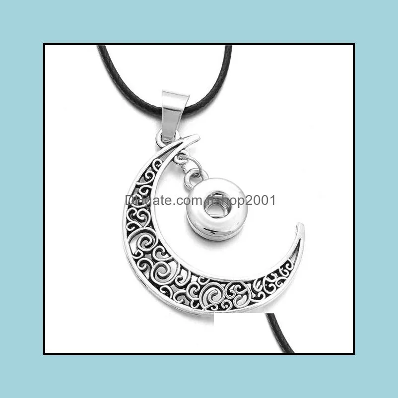 Moon Pendant fit 12mm & 18mm Snap Button Necklace Black Rope Chains Jewelry For Women Men