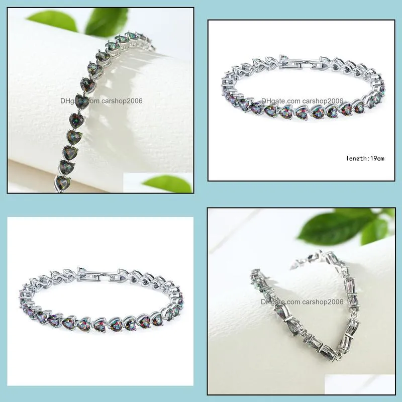 3PCS / LOT fashion 925 sterling silver newest natural Heart Fire Mystic Topaz gemstone chain bracelets