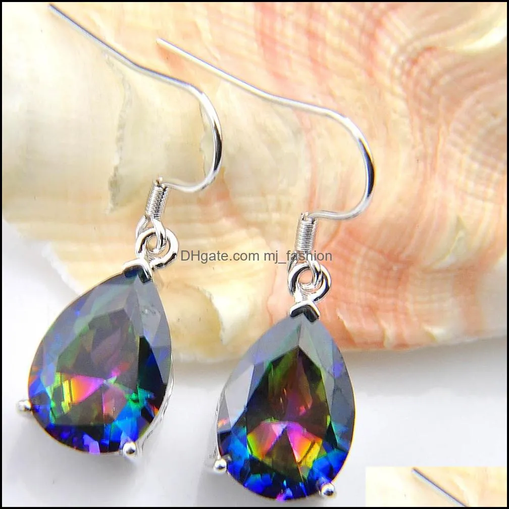 6 Pairs Superb Drop Shiny Rainbow Mystic Topaz Gems 925 Sterling Silver Plated Earrings Russia Canada Earrings Jewelry New