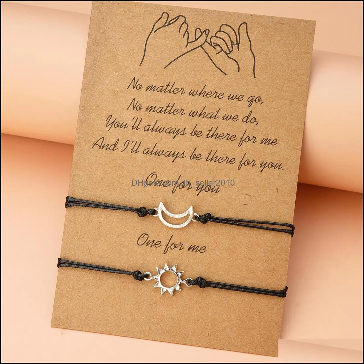 Creative Simple Alloy Sun Moon Wax Woven Adjustable Card Couple Bracelet Jewelry