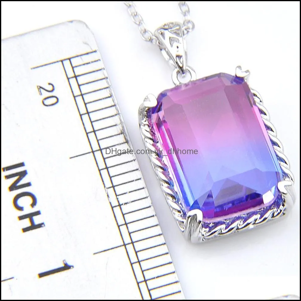 Mix 5PCS Rainbow New 925 sterling Silver Multi-Colored Bi-Colored Pink Tourmaline Gemstone Necklaces Pendants For Lady Party