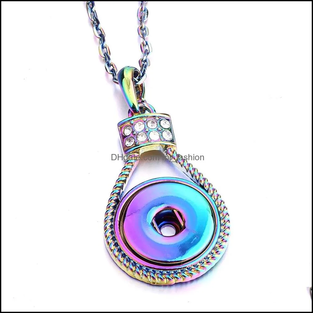 Vintage Snap Button Jewelry Dazzle Color Plating Drop Pendant Fit 18mm Snaps Buttons Necklace for Women Men Noosa D015