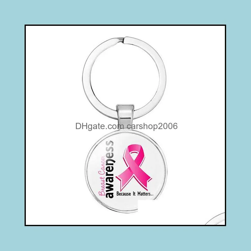 Pink Ribbon Keychain Caring For Breast Cancer Charitable Activities Bag Accessories Car Pendant Gift Keyring Jewelry