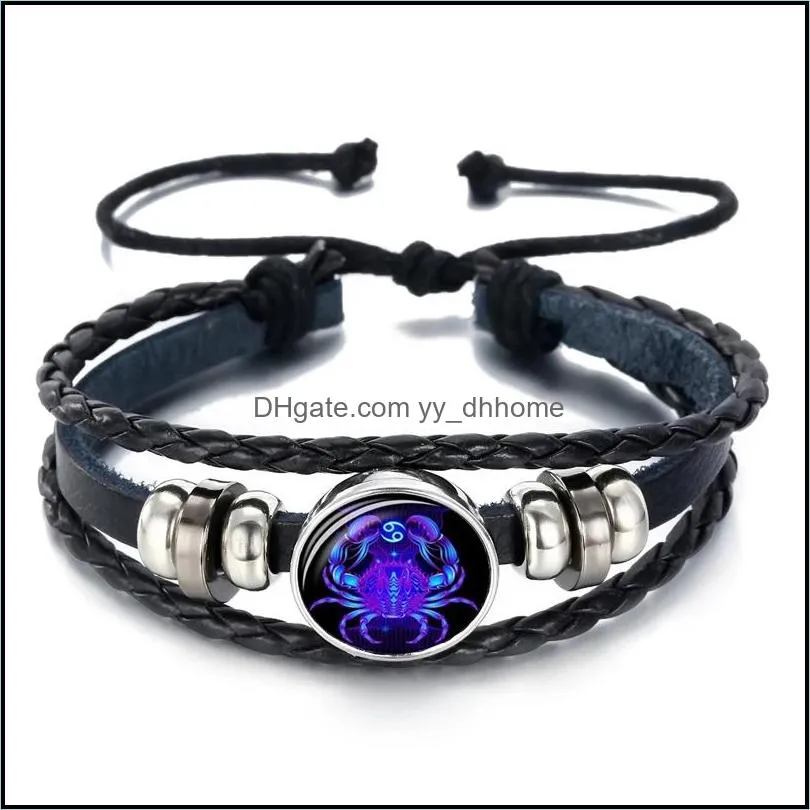 12 Constellation Zodiac Sign Bracelet Men Multilayer Braided Leather Bracelets Bangle for Women Fashion Birthday Party Jewelry