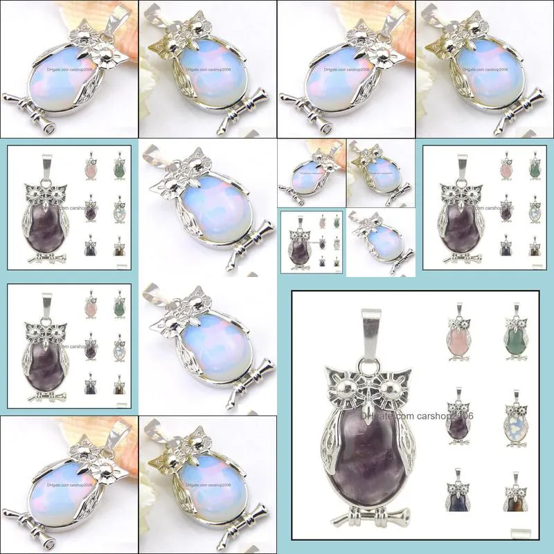 Wholesle 5 Pcs Vintage Owl Pendants Natural Moonstone Amethyst Gems Silver USA Israel Wedding Engagement Necklace Pendants