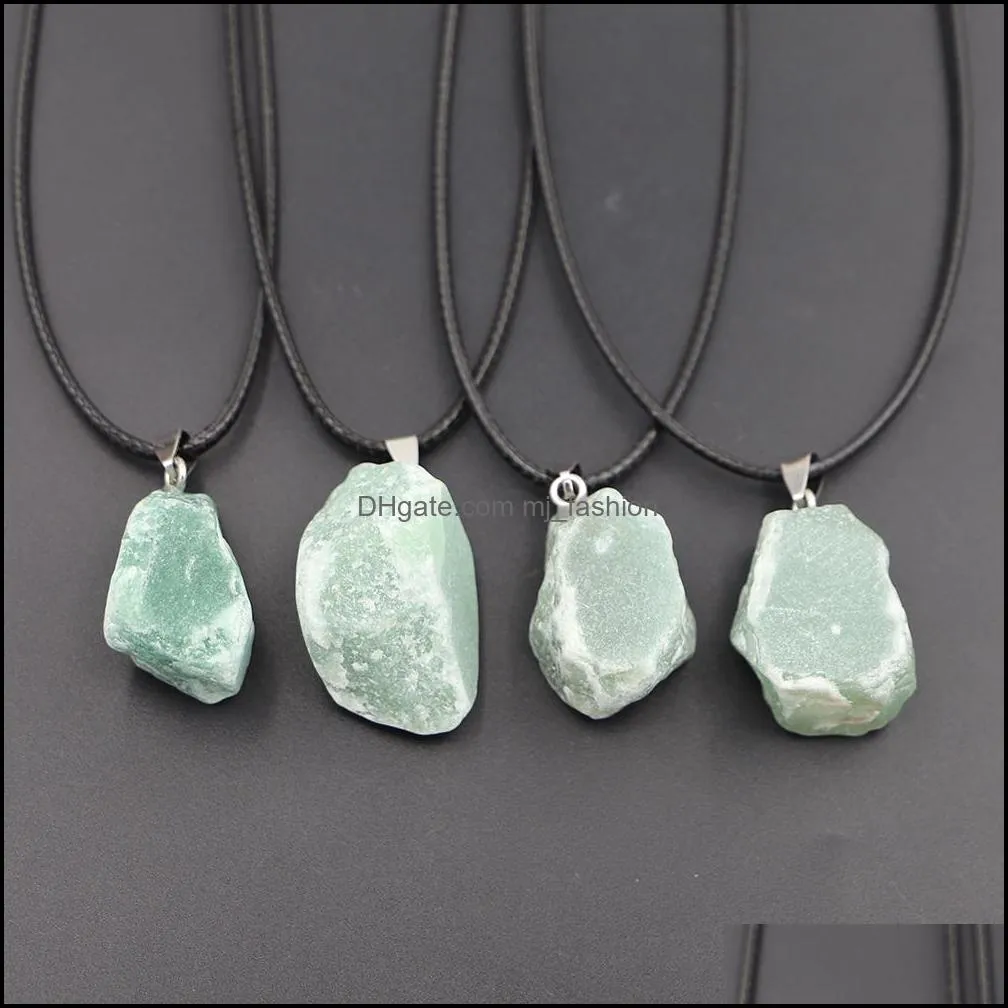 Natural Crystal Rough Stone Irregular Raw Ore Pendant Energy Healing Gemstone Amazonite Amethyst Necklace Charms Women Jewelry