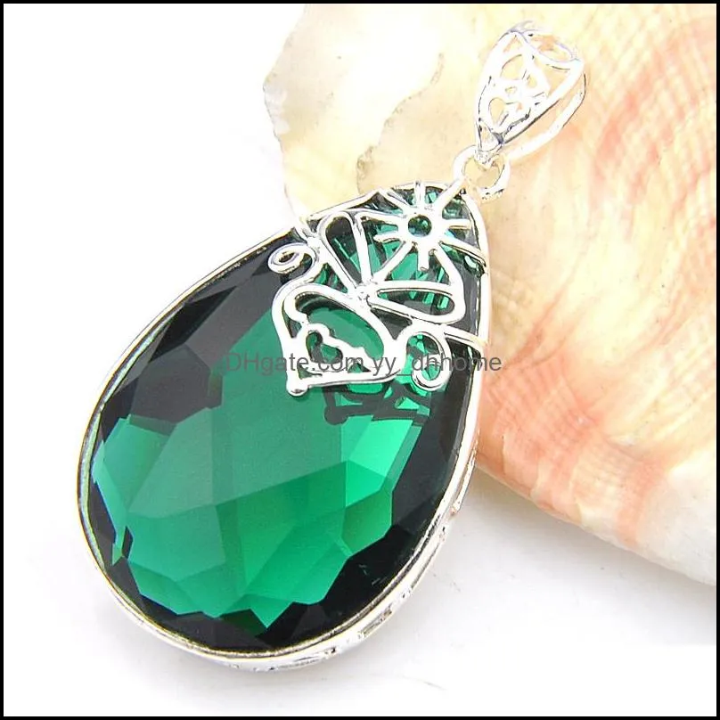 Handmade 6 Pieces Real Huge Water Drop Fire Green Quartz Pendants 925 Sterling Silver Plated Lovers 1.58inch Pendants