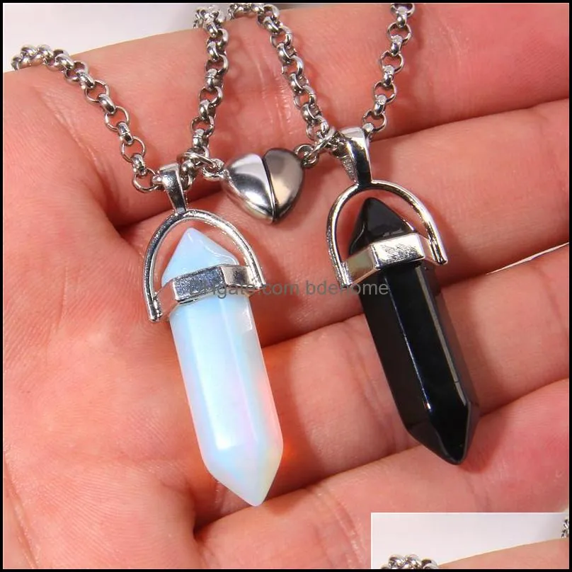 Magnetic Couple Necklaces For Lovers Heart Distance Natural Stone Pendulum Pendant Necklace Friendship Valentine`s Day