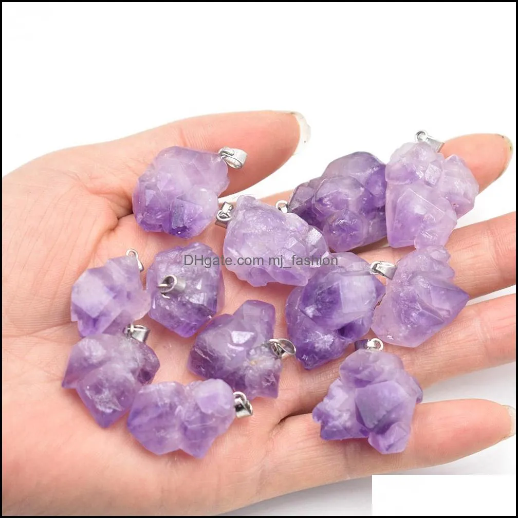 Natural Stone Charms Amethysts Irregular Shape Pendants for Jewelry Making