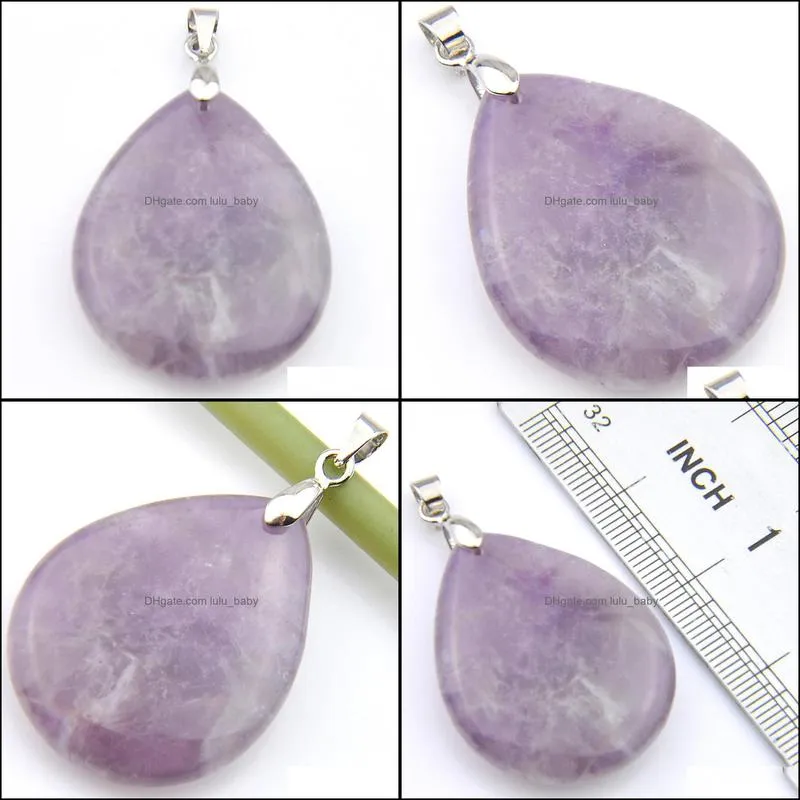 Best Wholesle 3 Pieces Amethyst Pendant Necklace Gems 20*30MM Women Natural Stone Water Drop Purple Crystal Pendant Jewelry