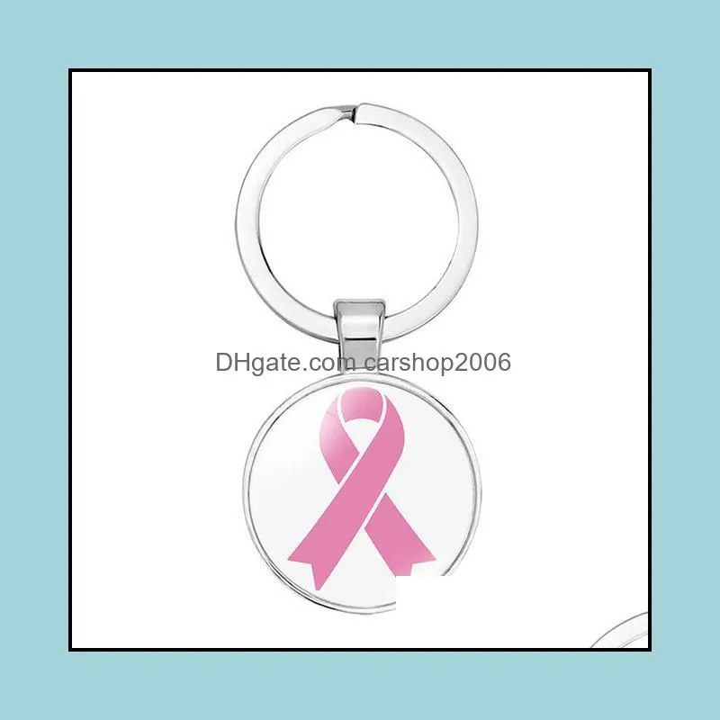 Pink Ribbon Keychain Caring For Breast Cancer Charitable Activities Bag Accessories Car Pendant Gift Keyring Jewelry