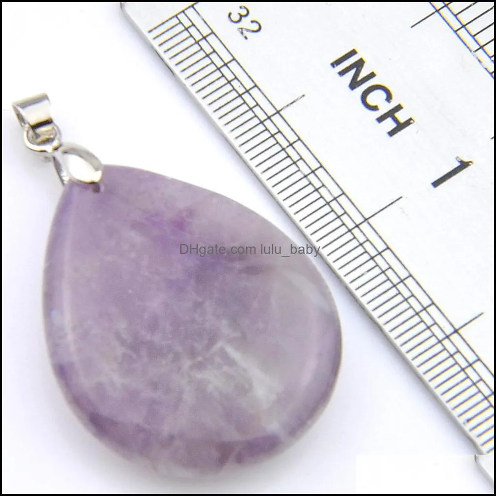 Best Wholesle 3 Pieces Amethyst Pendant Necklace Gems 20*30MM Women Natural Stone Water Drop Purple Crystal Pendant Jewelry