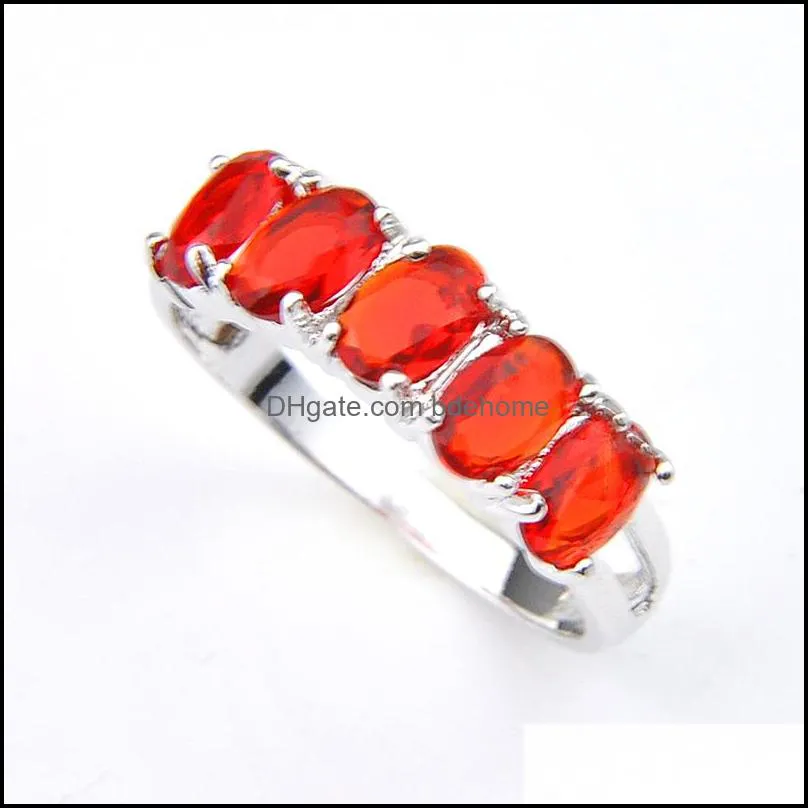 Women Ring Jewelry 925 Sterling Silver Plated Oval Red Garnet Gems Lady Engagemen Rings Wedding Jewelry R0436
