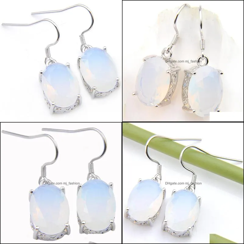 Christmas 6 Pair 925 Silver Plated 10*14 mm Fashion-Forward White Moonstone Earrings for Lady Party Gift E0139