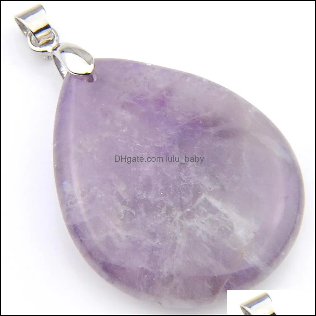 Best Wholesle 3 Pieces Amethyst Pendant Necklace Gems 20*30MM Women Natural Stone Water Drop Purple Crystal Pendant Jewelry