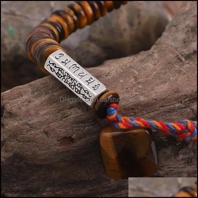 Tibet Buddha Beaded Bracelet Tiger Eye Disc Stone Healing Meditation Yoga Bracelets. Chakra Jewelry For Men