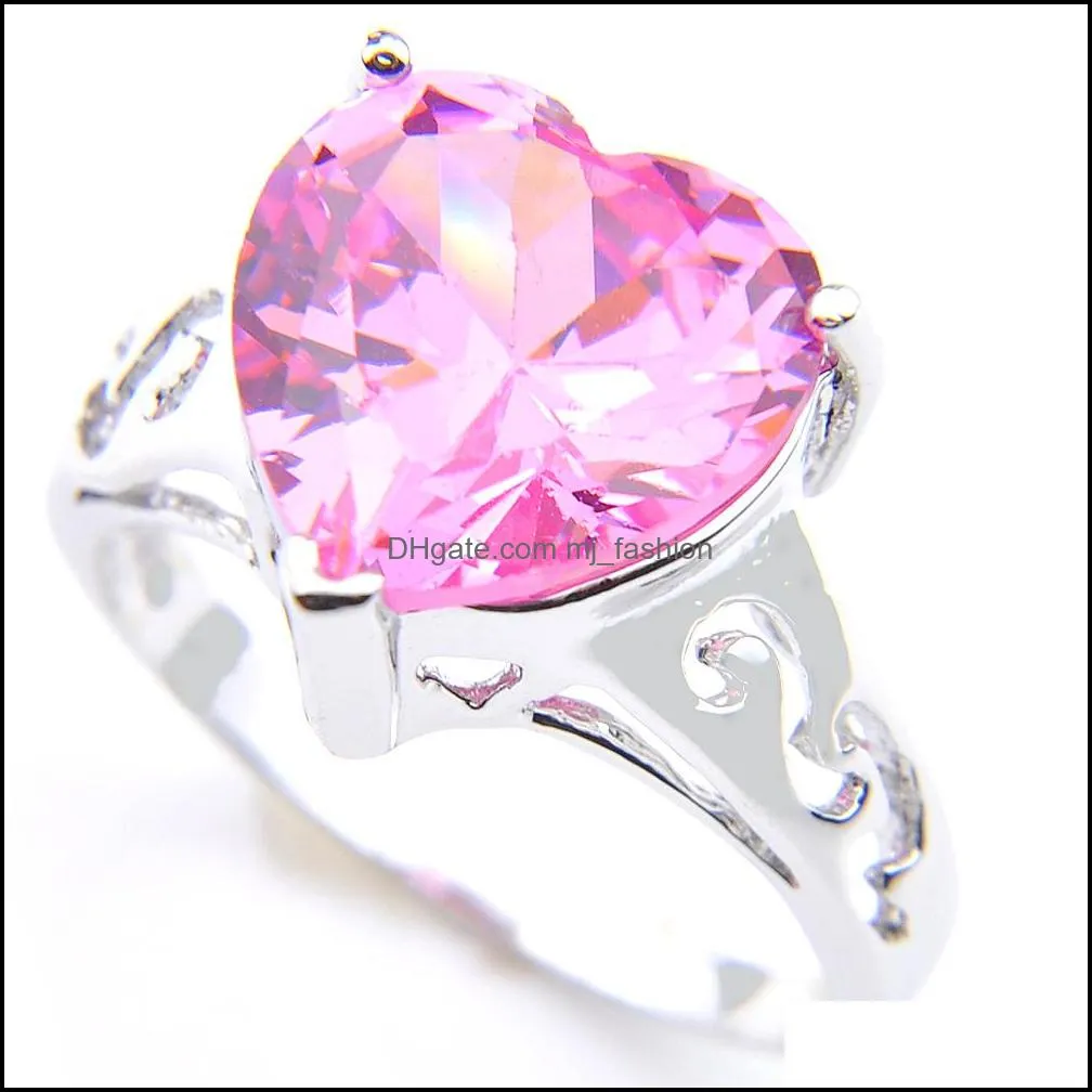 925 Sliver Pink Heart Crystal Zircon Jewelry Sets Earring Pendants Rings Bracelet For Women Fashion Bride Engagement Sets