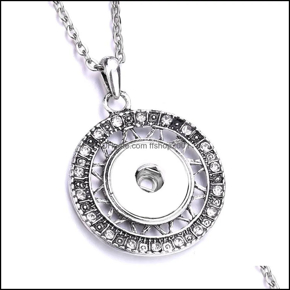 Snap Button Charms Jewelry Zircon Hollow Round Geometric Pendant Fit 18mm Snaps Buttons Necklace for Women Noosa D101