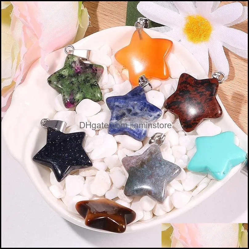 Small Customized Natural Crystal Quartz Carved Star Charms Stone Pendant for DIY Jewelry Making Necklace