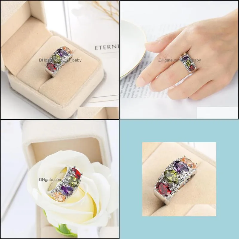 Royal style 925 silver Beautiful Multi-color Cz Zircon Gems Rings Best for Lovers` Ring 10pcs/lot