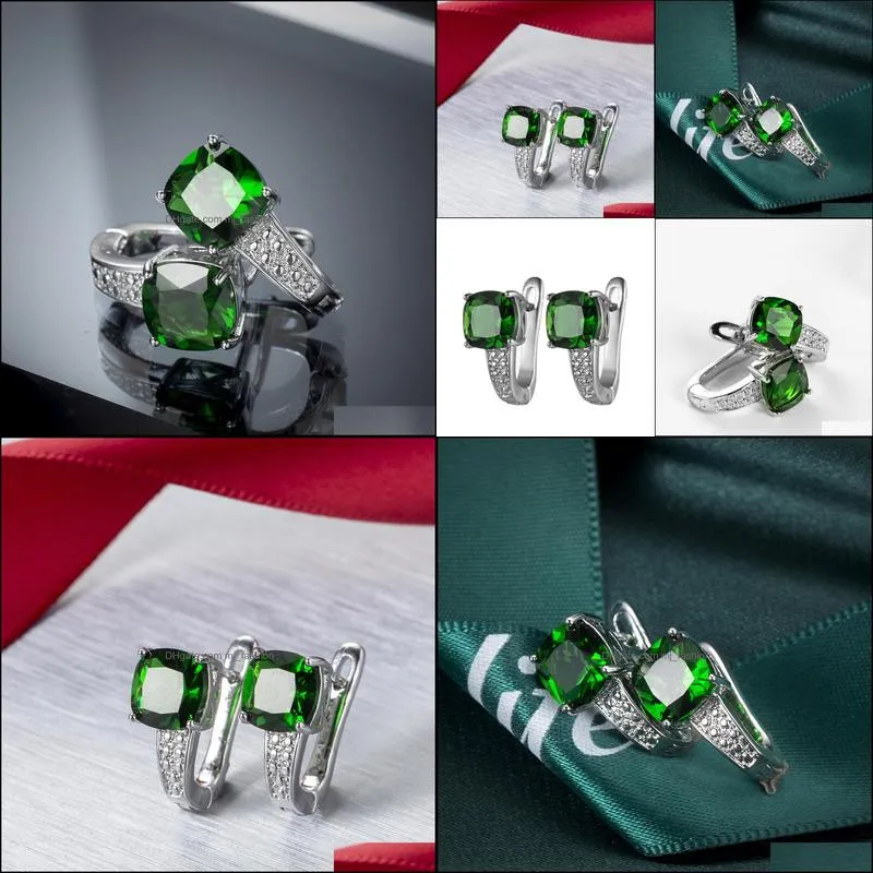 12 Pairs Msee pic Gift Jewelry Round Shaped emerald Gemstone 925 Silver Greem Zircon Huggie Earrings Wholesale