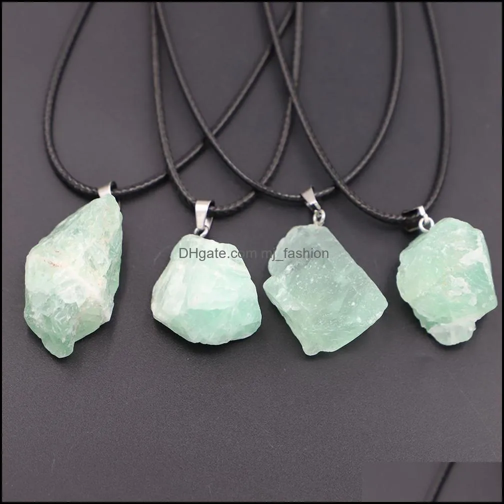 Natural Crystal Rough Stone Irregular Raw Ore Pendant Energy Healing Gemstone Amazonite Amethyst Necklace Charms Women Jewelry