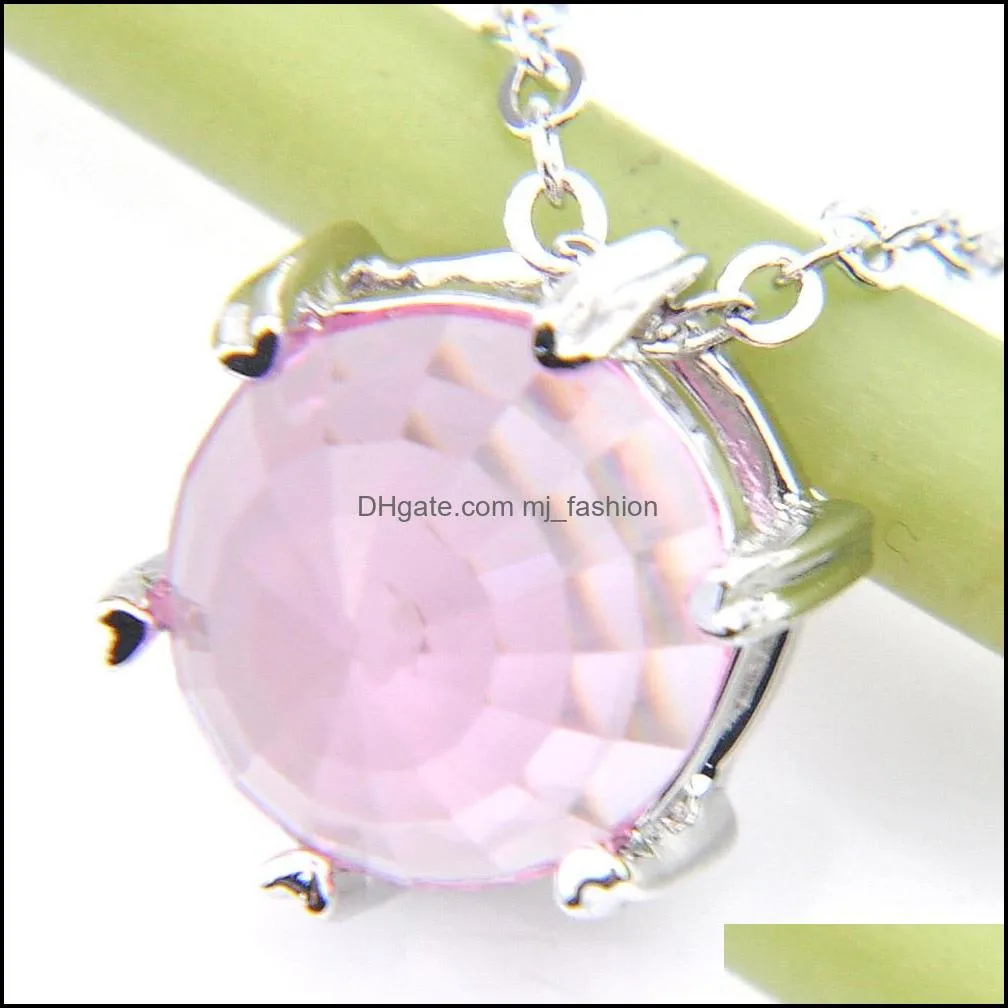 Optional Multi-color 6 Pcs/Lot Fashion Silver Jewelry Round Crystal BI-COLORED Tourmaline Gems Jewelry Necklace Pendants Chains for