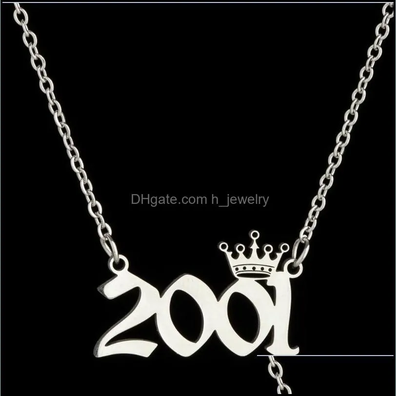 Girl Crown Year of Birth Stainless Steel Chain Arabic Numeral Pendant Necklace Ladies Birthday Christmas Gift Silver Gold Jewelry