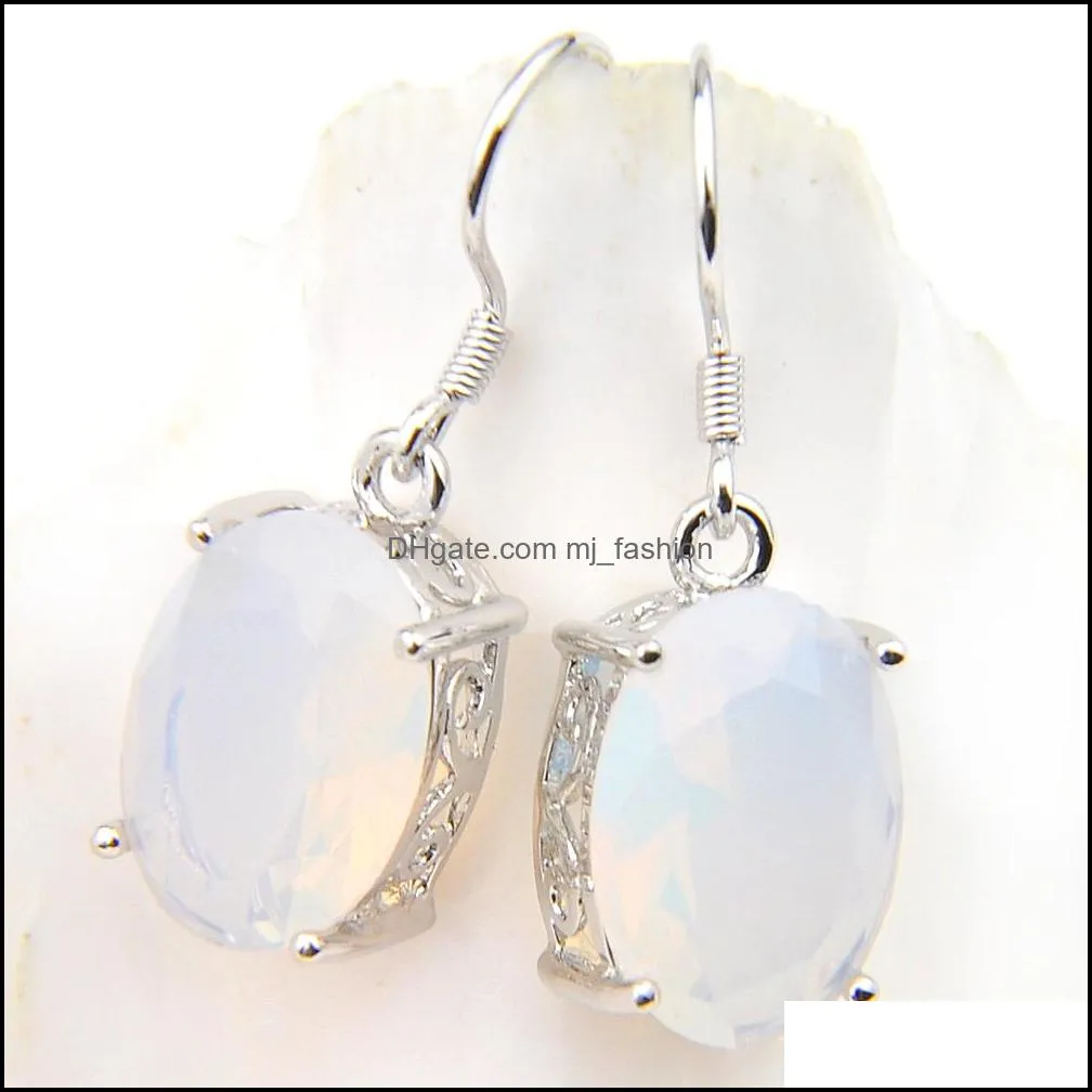 Christmas 6 Pair 925 Silver Plated 10*14 mm Fashion-Forward White Moonstone Earrings for Lady Party Gift E0139
