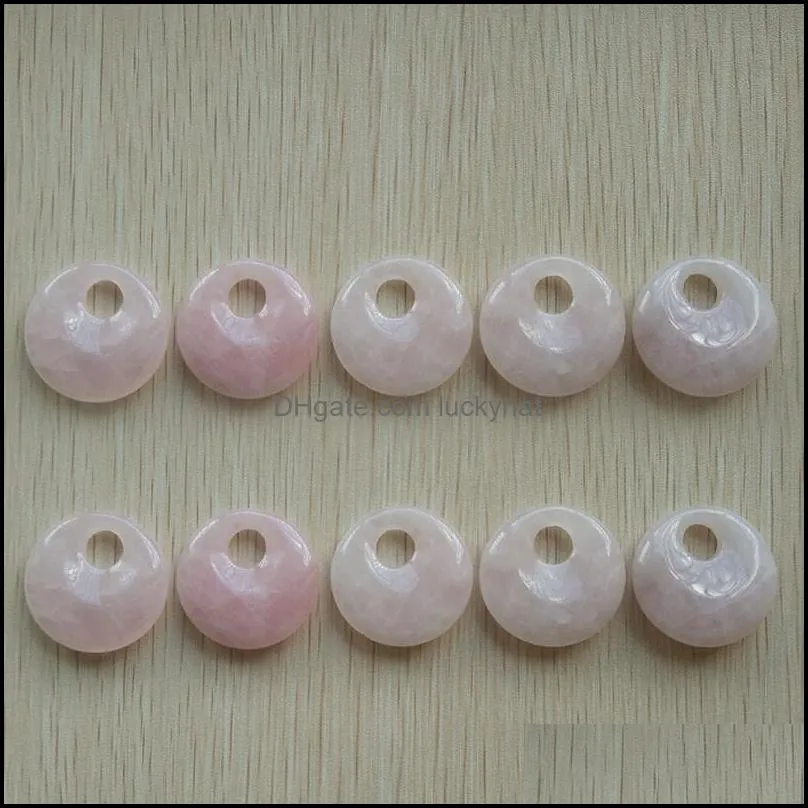 Fashion Natural Stone Mix Gogo Donut Charm Pendants Beads 25mm for Necklace Bracelet Jewelry Making Wholesale