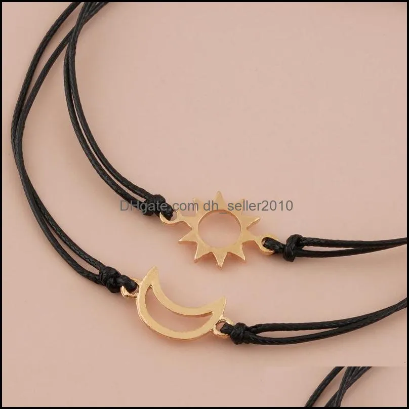 Creative Simple Alloy Sun Moon Wax Woven Adjustable Card Couple Bracelet Jewelry