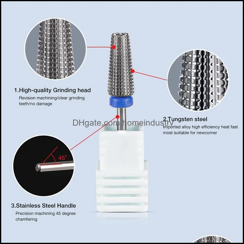 nail art equipment cone carbide tungsten drill bit 5 in 1 tapered safety nails bits files buffer accessory