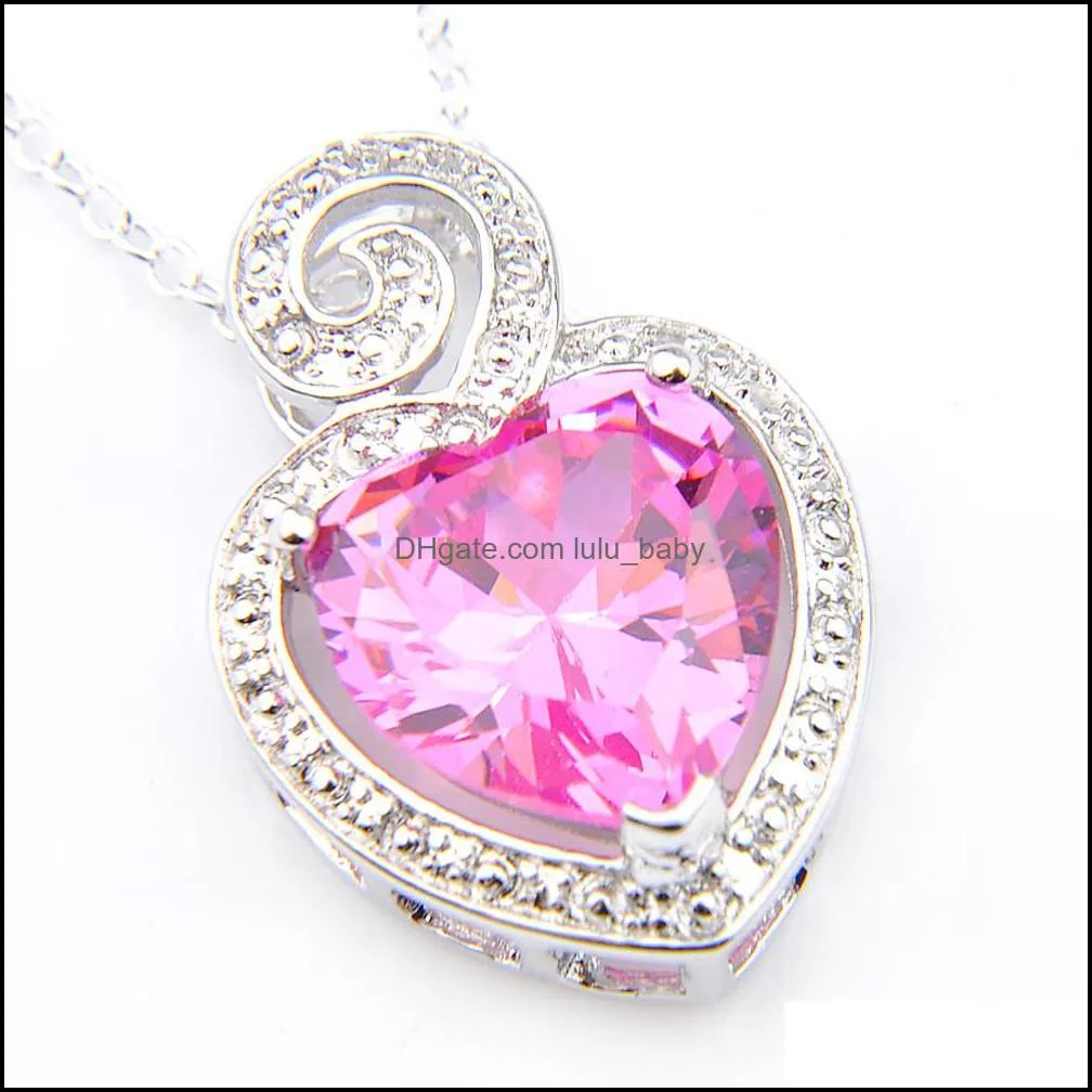 Mix 5PCS Rainbow New 925 sterling Silver Heart Morganite Blue Pink Topaz Garnet Gemstone Necklaces Pendants For Lady Party