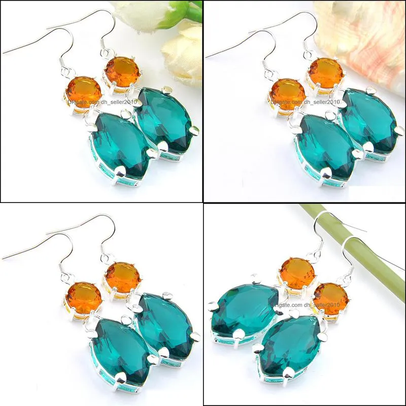 Christmas Day 2 Pcs/Lot 925 Silver Plated Green Horse eye Round Brazil Citrine Crystal Earrings for Lady Party Gift