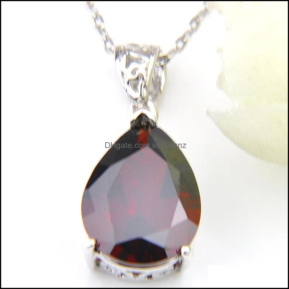 6 Sets/Lot Fashion Vintage Red Garnet Crystal Cubic Zirconia 925 Silver Pendants Necklaces &Drop Earrings Jewelry Sets