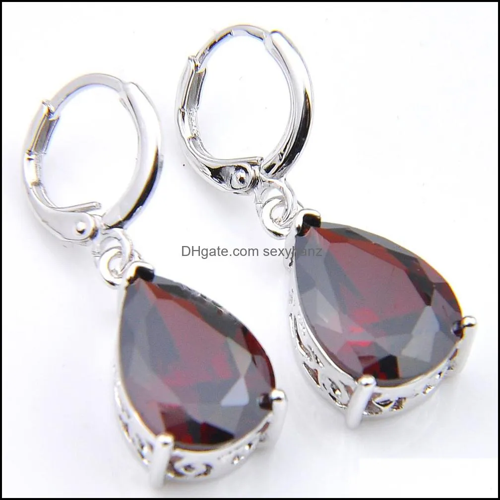 6 Sets/Lot Fashion Vintage Red Garnet Crystal Cubic Zirconia 925 Silver Pendants Necklaces &Drop Earrings Jewelry Sets