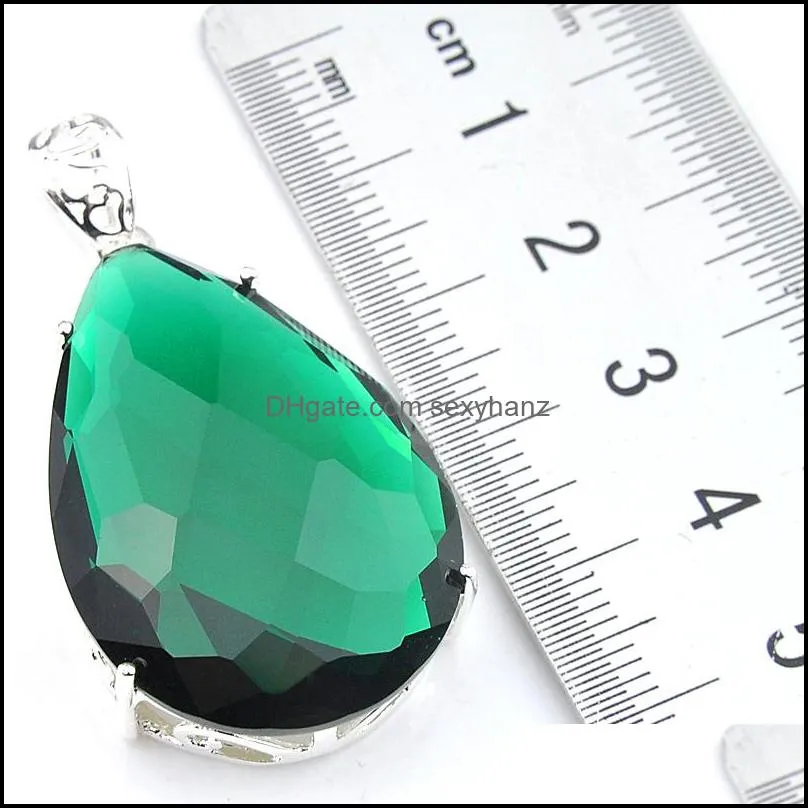 6 Pieces Huge Crystal Water Drop Fire Green Quartz Gemstone 925 Sterling Silver Women Wedding Engagement Pendants Jewelry