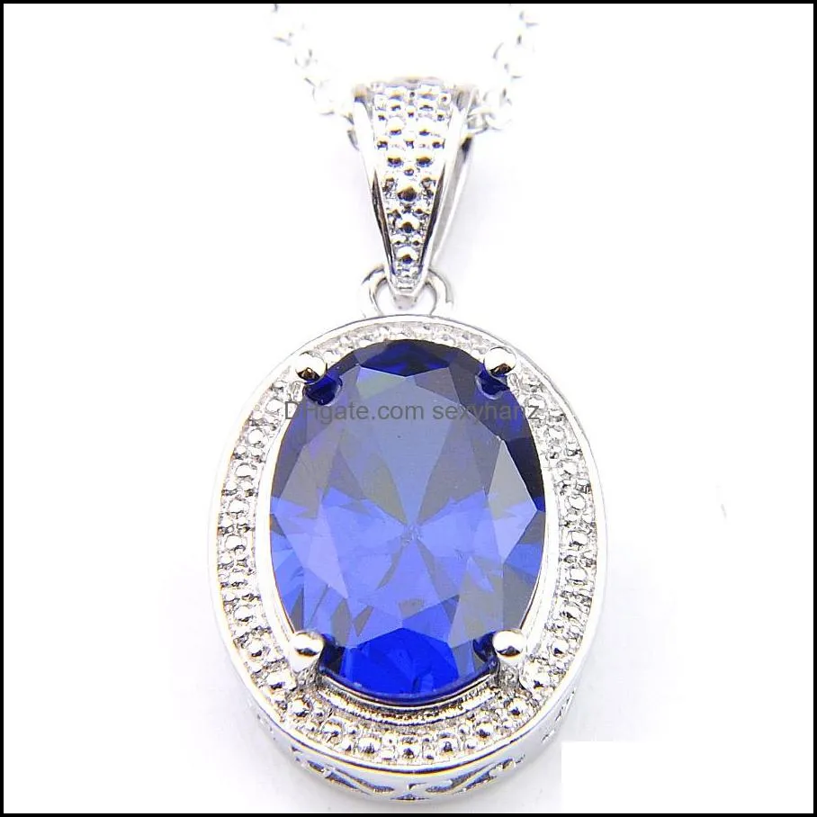 New Vintage Oval Swiss Blue Topaz Gems Pendant Necklace 925 Silver Jewelry For Women Thanksgiving Gift Cz Zircon Pendant Jewelry 1inch