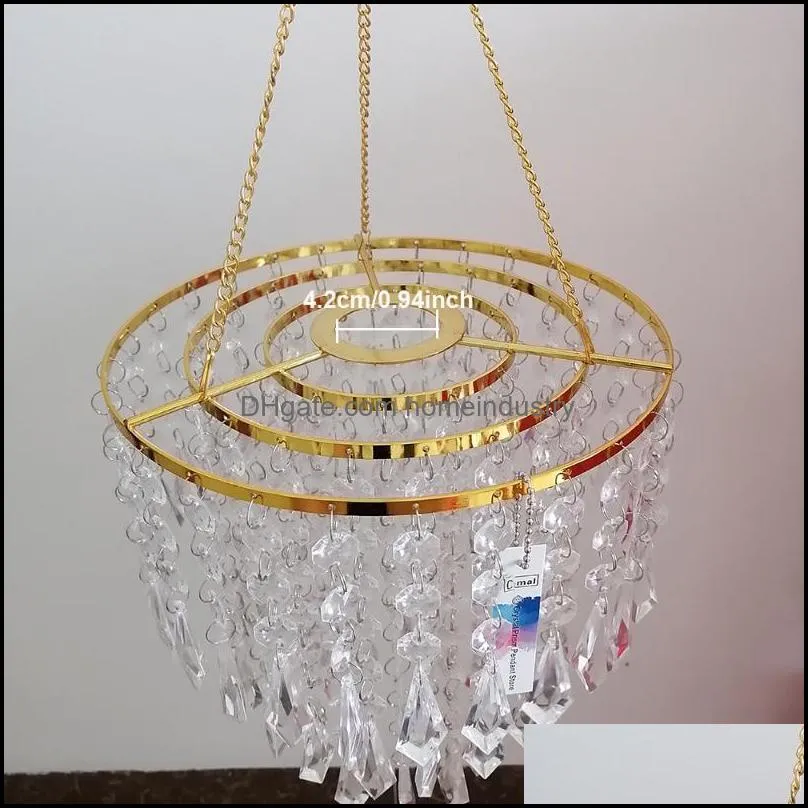 party decoration camal 1pcs assembled t49cm hanger 22cm gold centerpiece frame shelf acrylic bead chain for chandelier pendant wedding