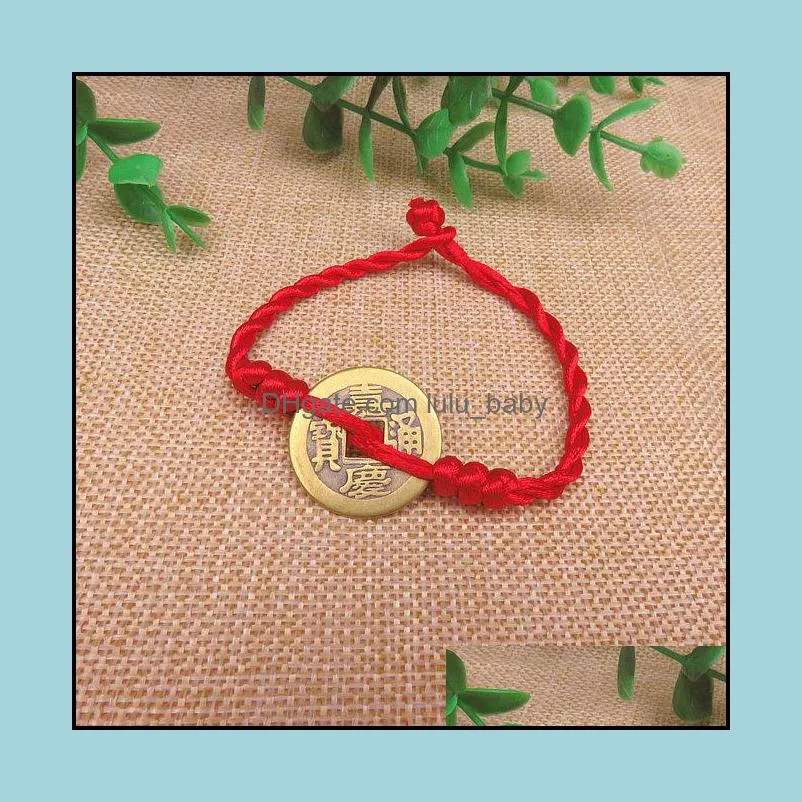 Good Lucky Five Emperor Money 2.4 Cm Real Copper Coin Red String Bracelet Charm Men Women Bangle Luck Accessories