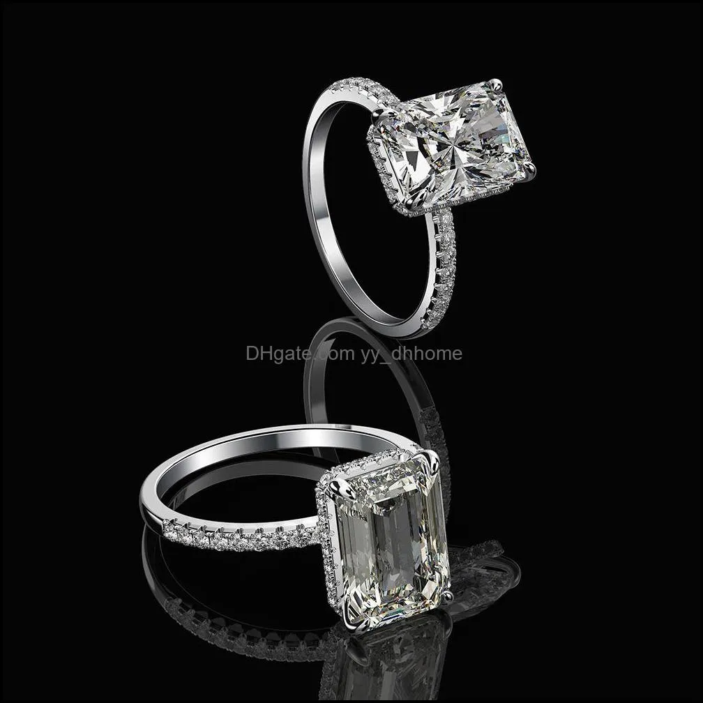 Wedding Rings High Carbon Diamond Emerald Cut Sterling Silver Promise Engagement Ring For Women