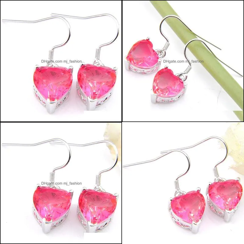 6 Pairs 925 Silver Pink Heart Bi Colored Tourmaline For Women Hooks Earrings Jewelry New Holiday gift