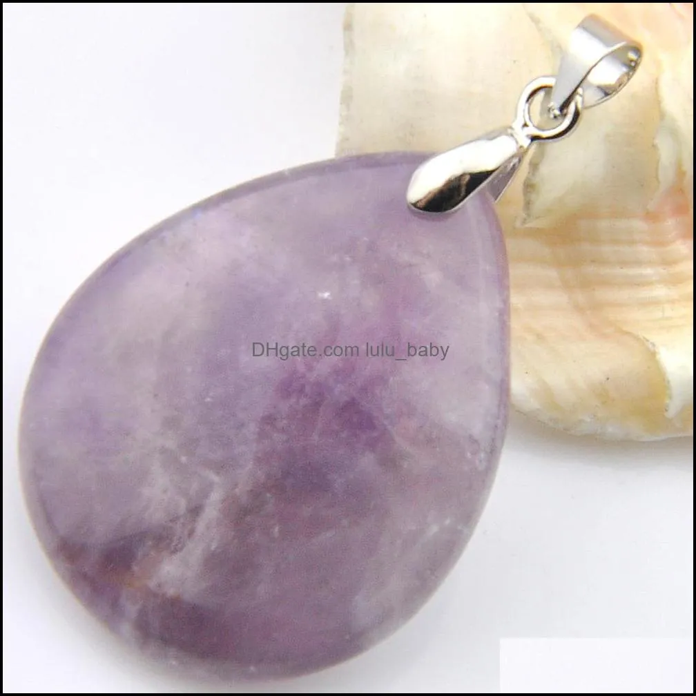 Best Wholesle 3 Pieces Amethyst Pendant Necklace Gems 20*30MM Women Natural Stone Water Drop Purple Crystal Pendant Jewelry