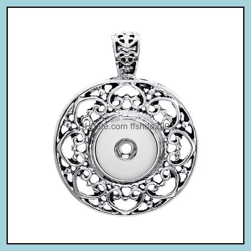 Silver Color Snap Button Jewelry Pendant Fit 12mm Snaps Buttons Necklace for Women Men Noosa
