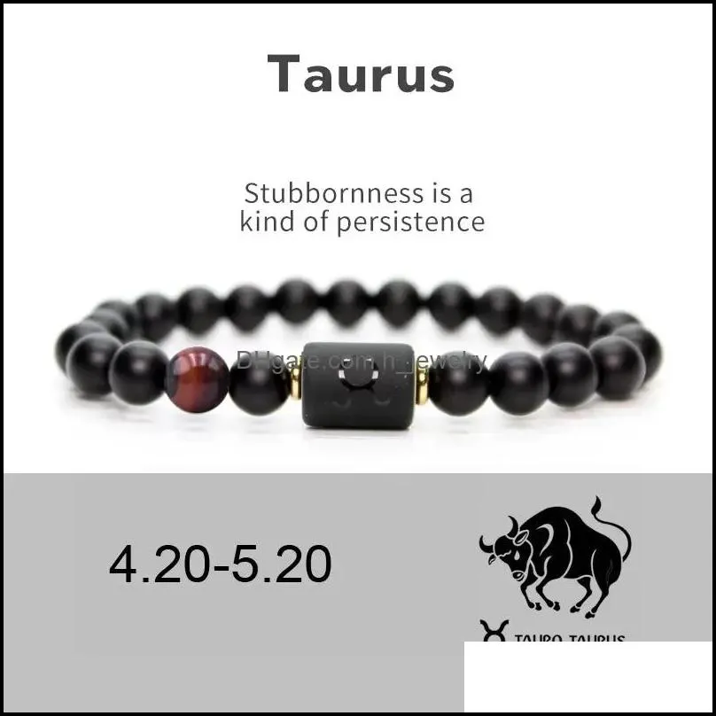 12 Constellation Bracelets Men Black Stone Bead Strands Bracelet Star Sign Zodiac Horoscope Lover Couple Bracelet Friendship Jewelry