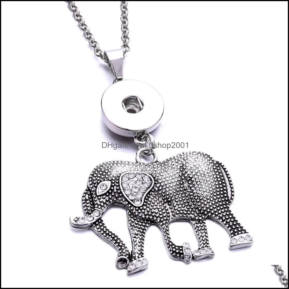Snap Button Charms Jewelry Zircon Tortoise Elephant Flower Pendant Fit 18mm Snaps Buttons Necklace for Women Noosa D088