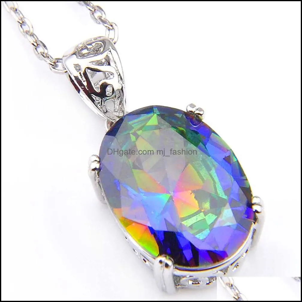 10 Pcs /Lot Unique Mix Rainbow Crystal Zircon Gemstone 925 Sterling Silver Pendants Necklace for Women Bi Colored Tourmaline Pendants