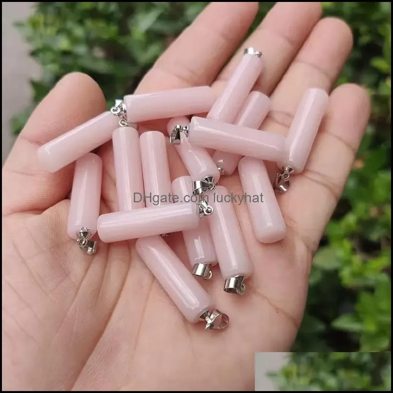 Luminous Stone Charms Fluorescent Cylinder Chakra Healing Pendant Glow In Dark for Necklace Jewelry Accessories