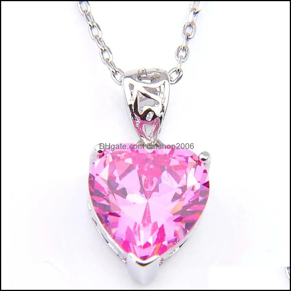 Top Sale 2019 New Fashion Brand Christmas Day Gift Jewelry Heart Red Garnet Pink Kunzite Gems 925 Silver Necklaces Woman`s Zircon